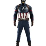 Avengers Endgame Captain America Steve Rogers cosplay costume front view displaying detailed battle suit and shield