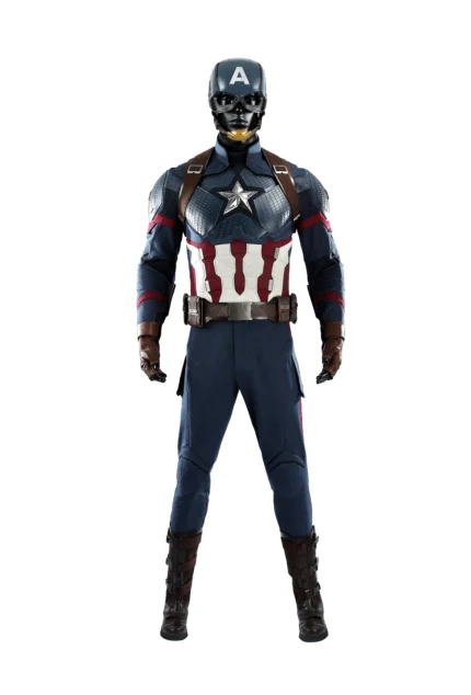Avengers Endgame Captain America Steve Rogers cosplay costume front view displaying detailed battle suit and shield
