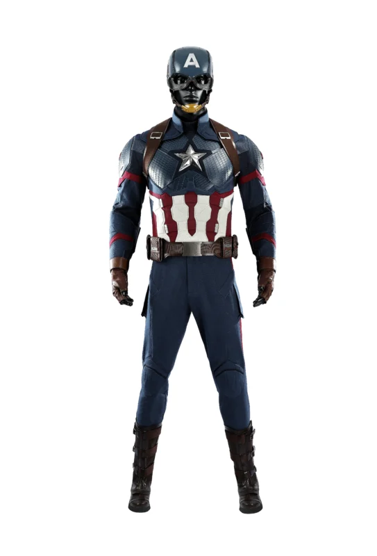 Avengers Endgame Captain America Steve Rogers cosplay costume front view displaying detailed battle suit and shield