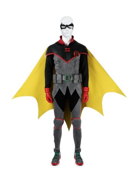 Damian Wayne Robin cosplay costume front view with cape and mask