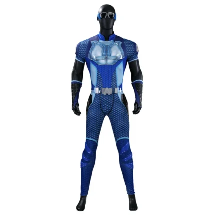 The Boys A-Train cosplay costume front view full body blue speedster suit with silver accents
