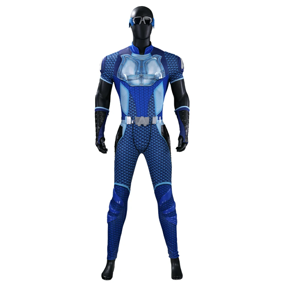 The Boys A-Train Cosplay Costume Suit The Boys A-Train cosplay costume front view full body blue speedster suit with silver accents