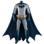 Back view of Hush Bruce Wayne Batsuit Thomas Version cosplay costume, showing cape and rear muscle padding.
