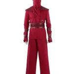 Spider-Man The Hand cosplay costume in premium red fabric displayed on mannequin featuring intricate detailing and striking design