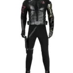 Winter Soldier Bucky Barnes cosplay costume full set front view with cybernetic metal arm and tactical suit for men