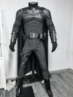 The Batman 2022 Bruce Wayne Robert Pattinson cosplay costume front view, full suit with cape and mask