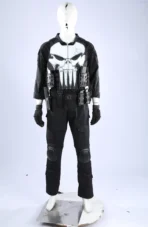 The Punisher One Last Kill cosplay costume front view with skull emblem, tactical vest, and combat pants