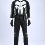 The Punisher One Last Kill cosplay costume front view with skull emblem, tactical vest, and combat pants