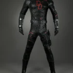 Daredevil Born Again Season 2 Matt Murdock cosplay costume, black tactical bodysuit with red DD logo, vest, helmet, gloves and full harness accessories