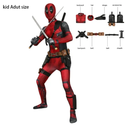 Screen accurate Deadpool Wade Wilson cosplay costume jumpsuit outfit, full movie replica suit