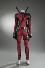 Female Deadpool Wade Wilson cosplay costume from Deadpool 3, screen accurate red suit full outfit