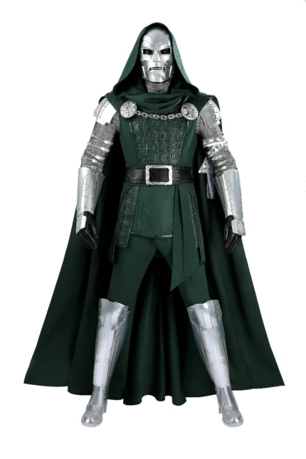 Avengers Doomsday Doctor Doom Victor von Doom cosplay costume, green hooded cloak, metallic armor bodysuit, belt and full accessories