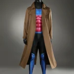 Gambit Remy Etienne LeBeau cosplay costume X‑Men 97, muscle‑printed bodysuit, long brown trench coat and face mask