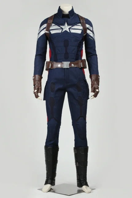 Captain America 2 Winter Soldier Steve Rogers full cosplay outfit on mannequin, screen accurate men Marvel superhero costume for Halloween comic con
