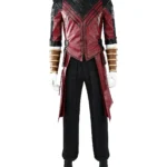 vengers Doomsday Shang‑Chi cosplay costume, red‑black martial arts top, black faux‑leather pants, sash and wrist bracers