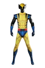 X‑Men 97 Wolverine James Howlett cosplay costume classic yellow blue sleeveless jumpsuit with helmet and gloves