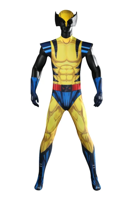 X‑Men 97 Wolverine James Howlett cosplay costume classic yellow blue sleeveless jumpsuit with helmet and gloves