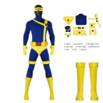 X‑Men 97 Cyclops Scott Summers cosplay costume classic blue yellow jumpsuit with visor, shoulder harness, utility belt and gloves