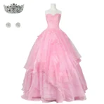 Glinda Wicked Cosplay Costume Pink Dress for Adult Women Halloween