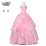 Glinda Wicked Cosplay Costume Pink Dress for Adult Women Halloween