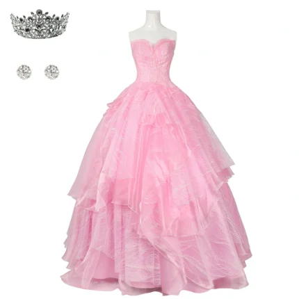 Glinda Wicked Cosplay Costume Pink Dress for Adult Women Halloween